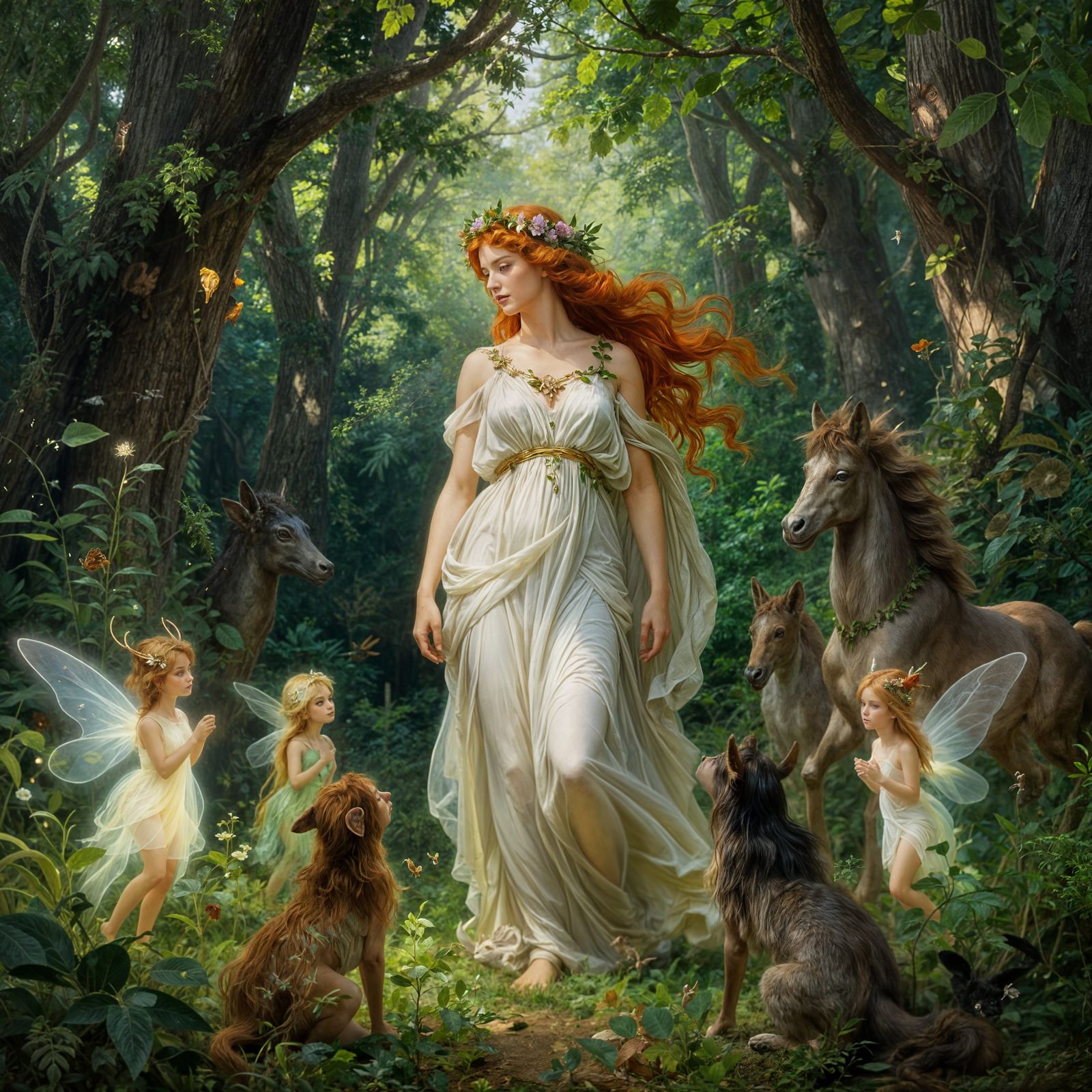 Aphrodite Goddess with Forest Creatures, No People