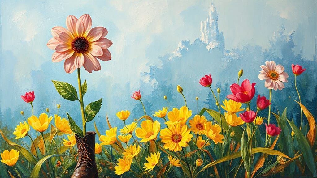 Vibrant Floral Figure in Boots Embarks on Neo-Impressionist ...