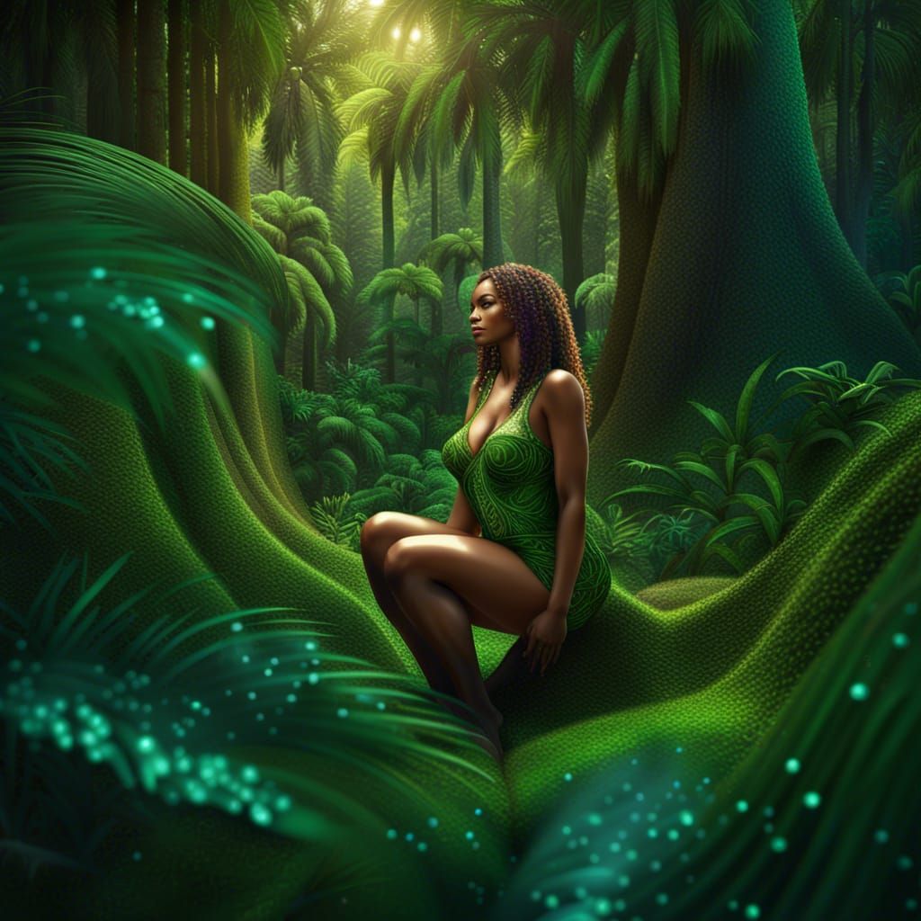 Lush Jungle Goddess in a Magical Landscape