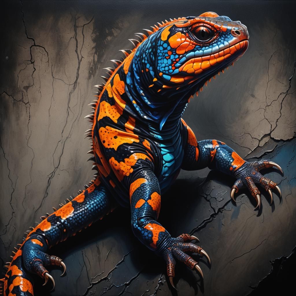 Gila Monster in Neon Noir Airbrush Style
