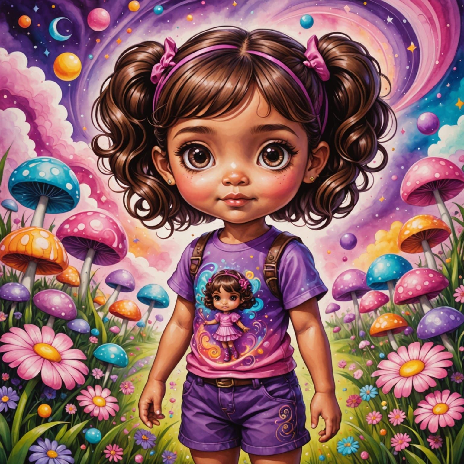 Psychedelic Glitter Chibi Girl in Candyland Meadow