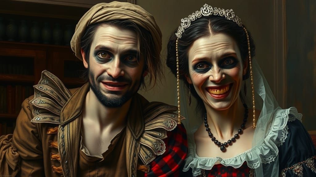 Eerie Wedding Portrait in Haunting Surrealist Style