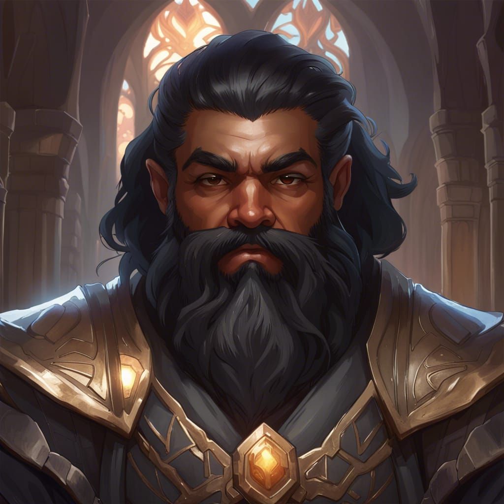 Detailed Dwarf Cleric Portrait in Art Nouveau Style