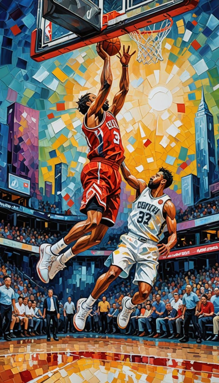 Slam Dunk in Neo-Impressionist Expressionist Style