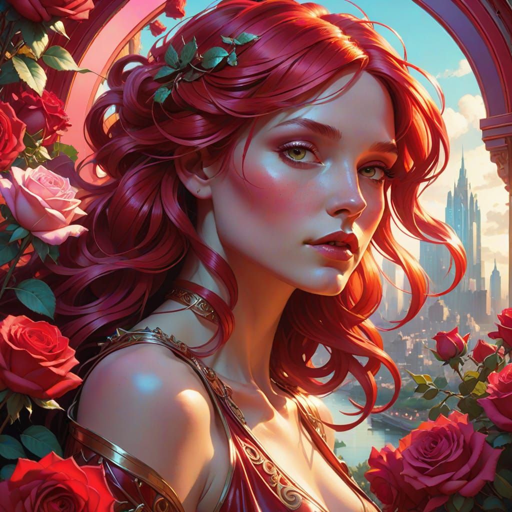 Hyperrealistic Close-up of a Dreamlike Scene with Scarlet-Ha...