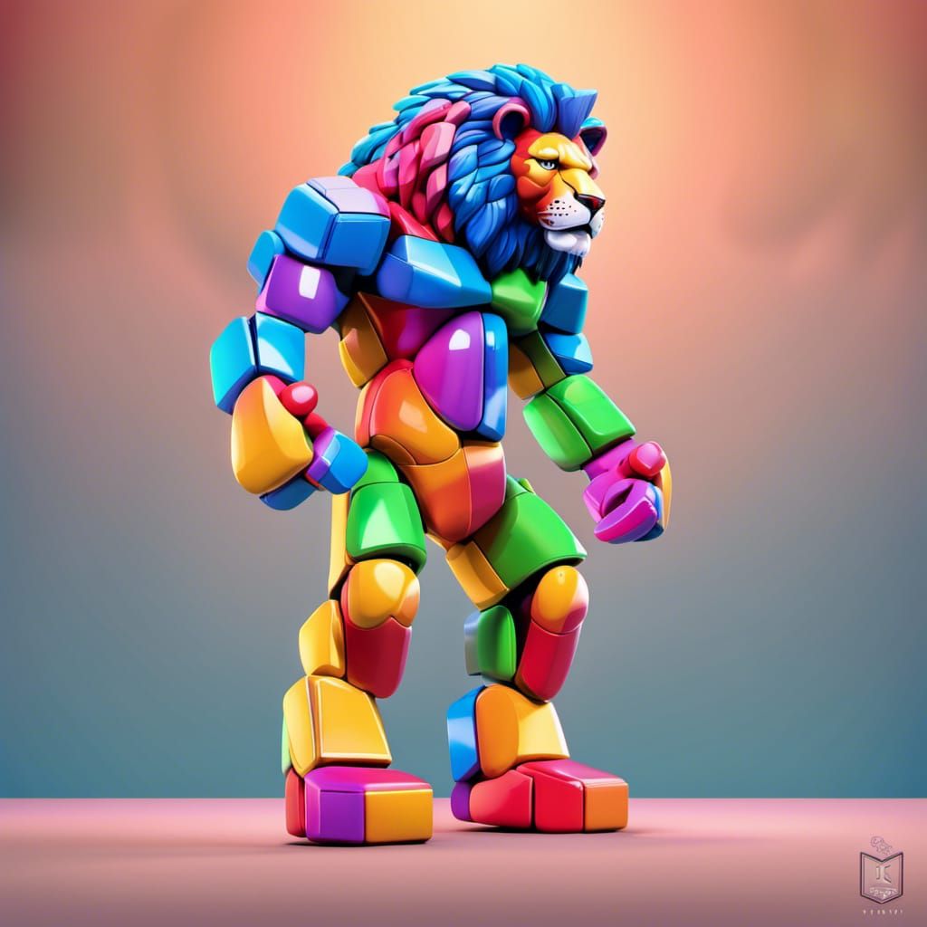 Rubik's Cube Lion Humanoid Bodybuilding: 3D Digital Art