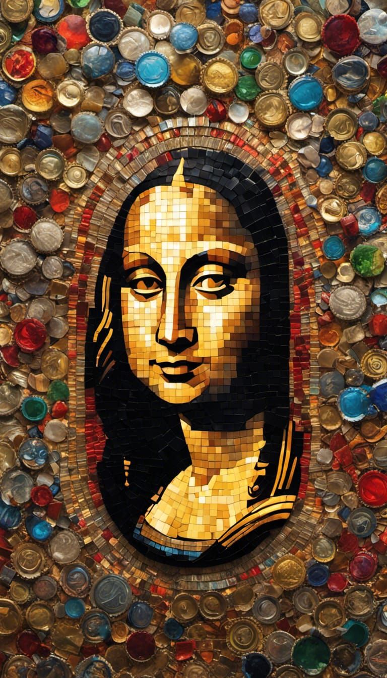 Mona Lisa Bottle Cap Mosaic: Hyperdetailed Art