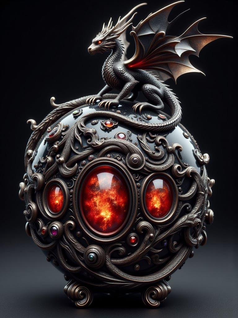 Dragon Reliquary with Obsidian and Bronze