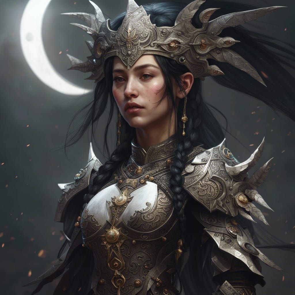 Elven Warrior Princess with Sun and Moon Headdress