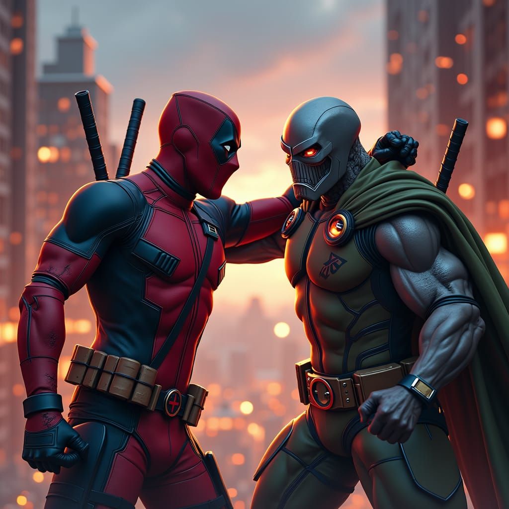 Deadpool vs. Doctor Doom in Comic Book Style