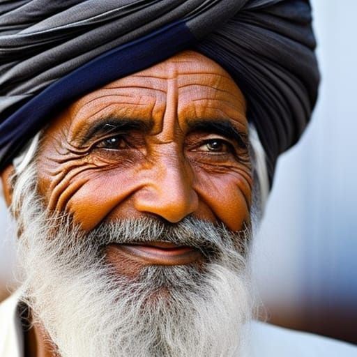 Wise Old Man in Turban Portrait