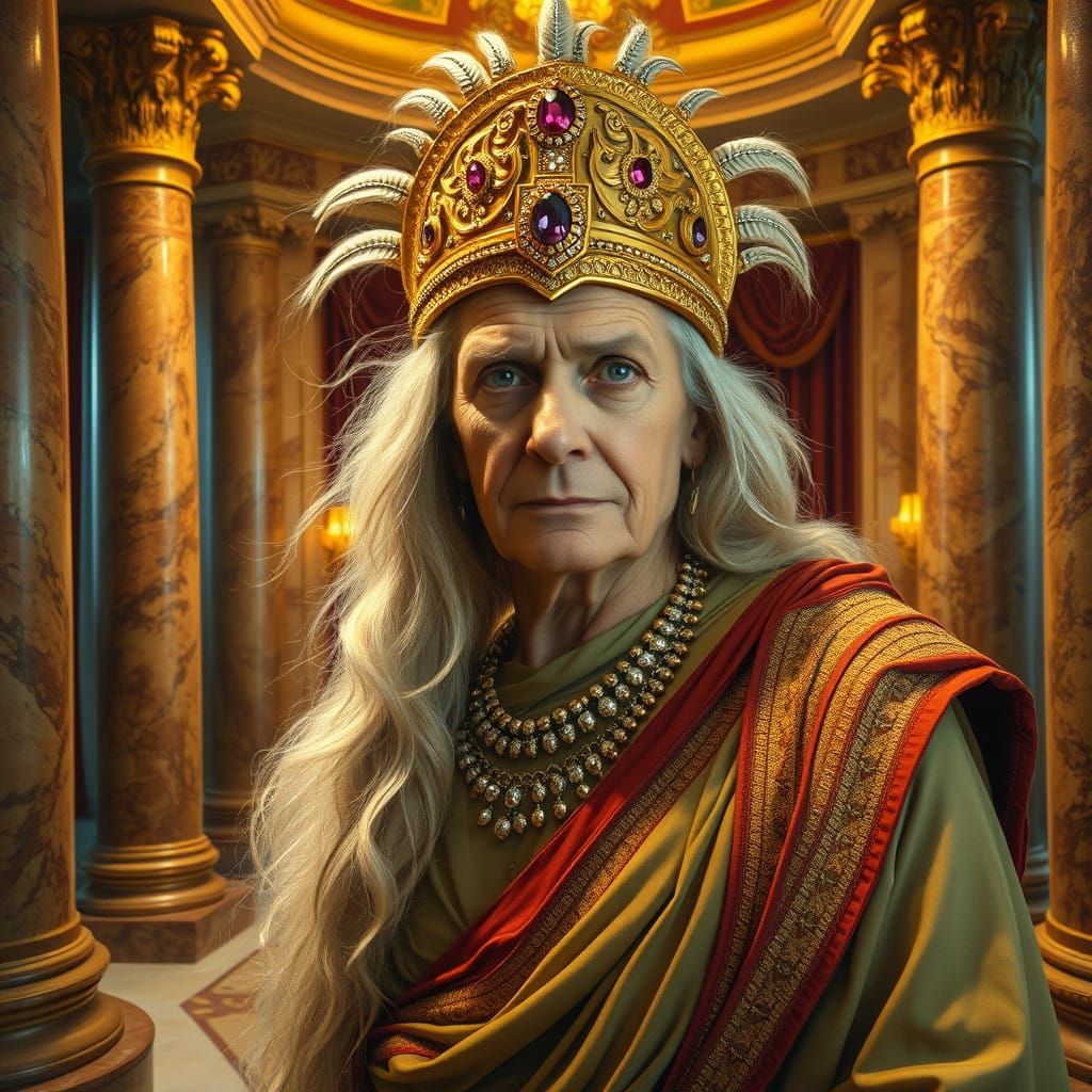 Elegant Elderly Transvestite as Helen of Troy in Opulent 195...