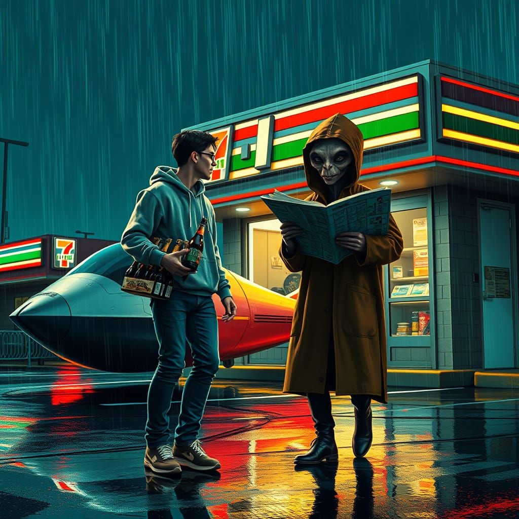 Cyberpunk Alien Asks for Directions at 7-Eleven