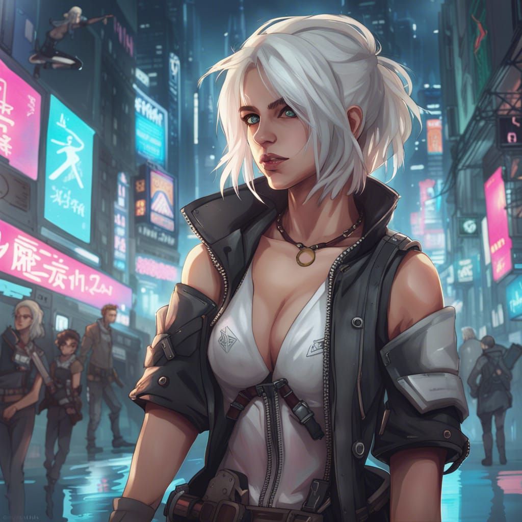 Ciri in a Cyberpunk Anime Style