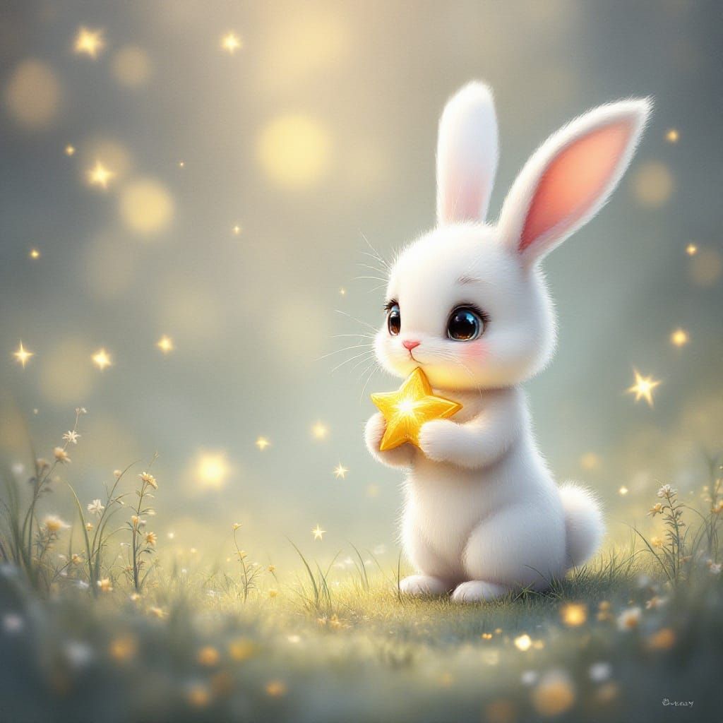 Chibi Bunny Contemplates a Celestial Companion