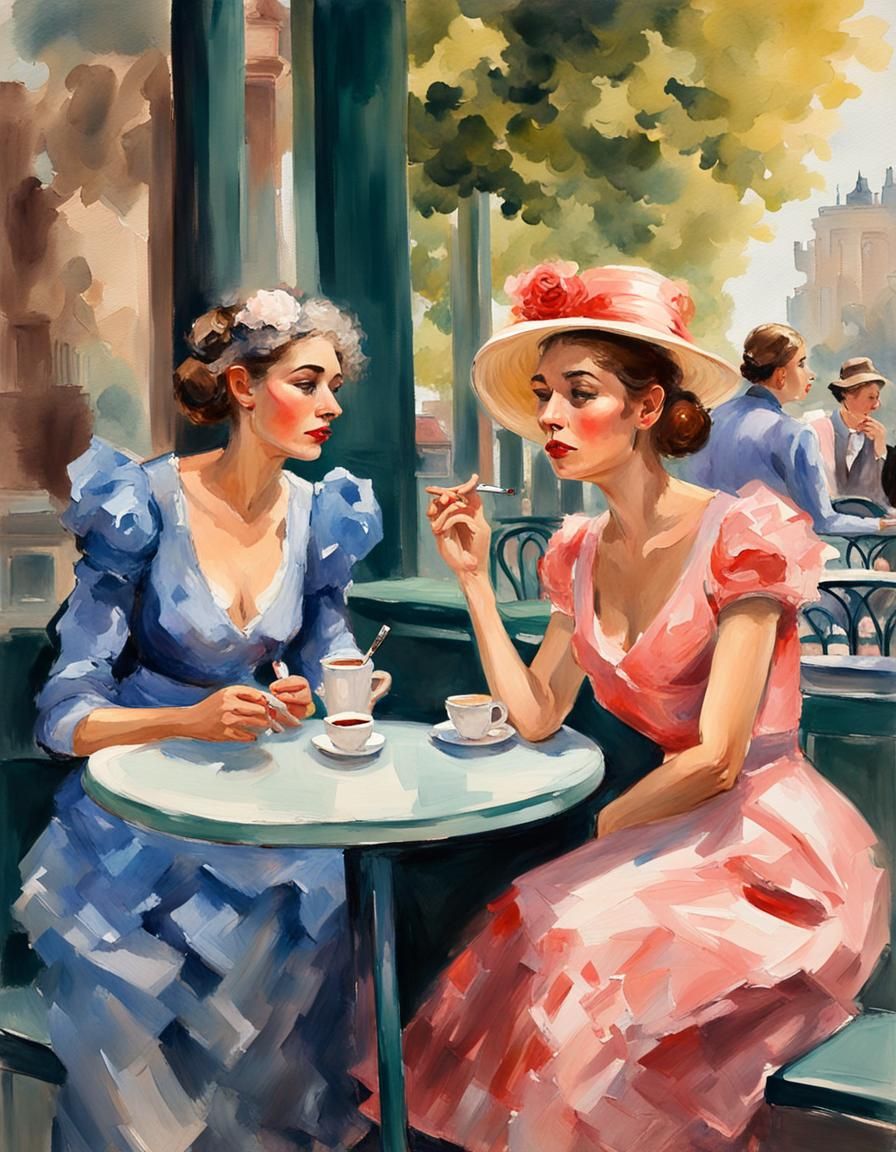 Vintage Women's Date in Gouache Watercolor Style