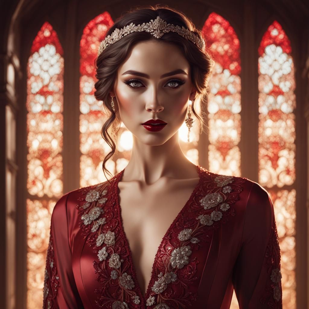 Woman in Barn Red Dress, Comic Book Art