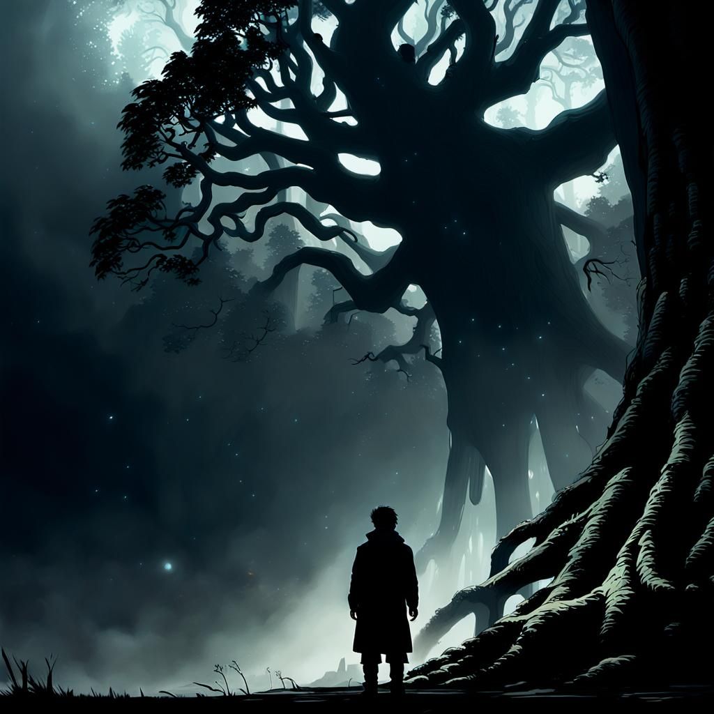 Ethereal Time Traveler Observes a Gargantuan Tree