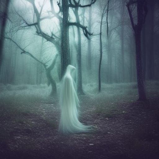 Terrifying Ghost Emerges from Forest: Detailed Matte Paintin...