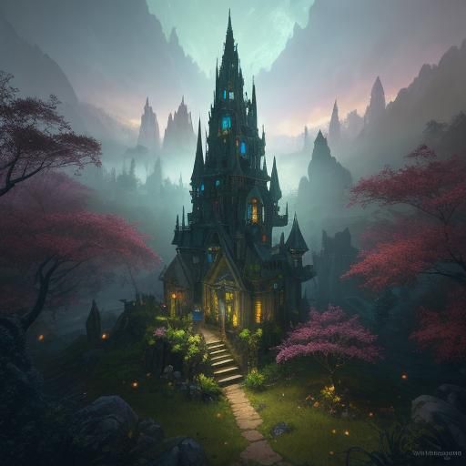 Eladrin in Emerald Forest Ruins: Art Nouveau Digital Art