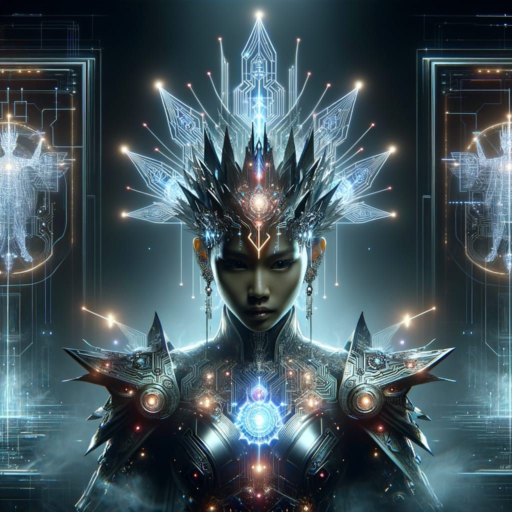Futuristic Warrior Queen in Neon City