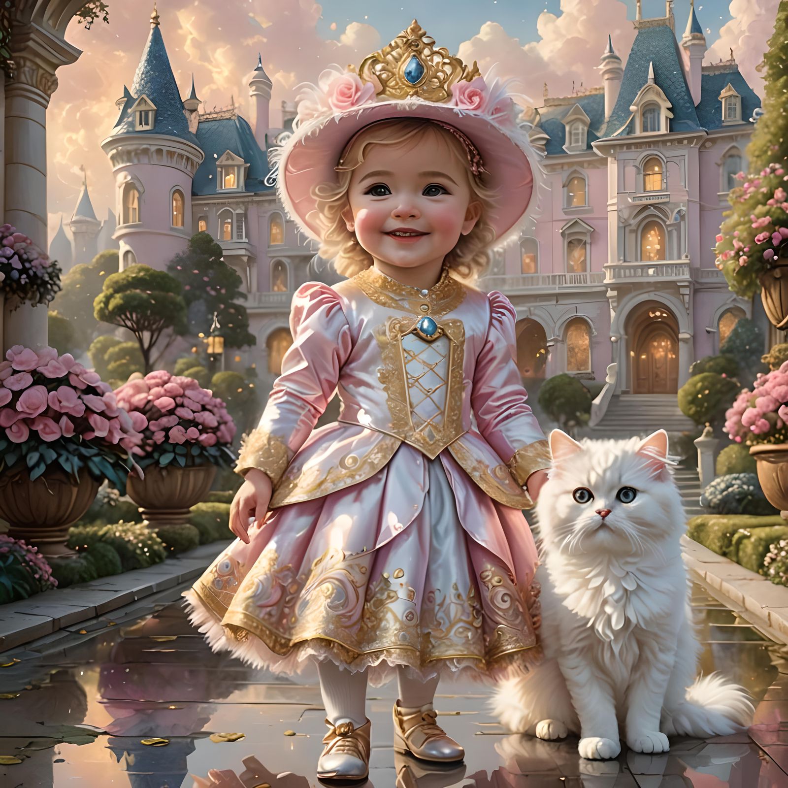 A Happy Baby Princess and her Cute Cat.