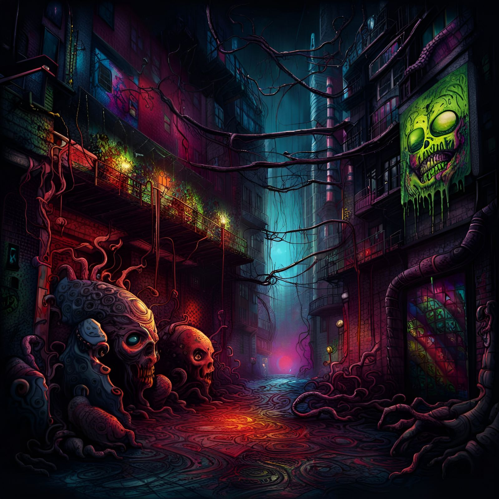Surreal Graffiti Horror in Cyberpunk Style