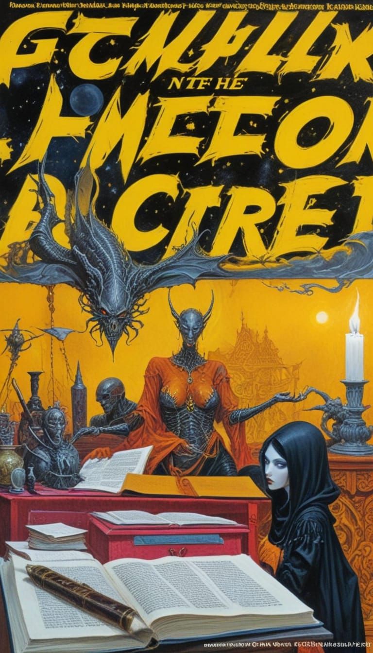 Cyberpunk Sorceress Studies Ancient Mysticism in Dimly Lit S...