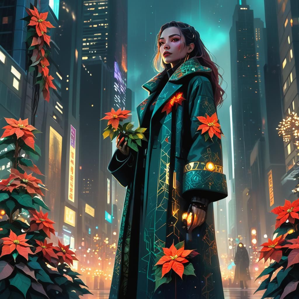 Cyberpunk Christmas Fantasy in Vibrant Urban Metropolis