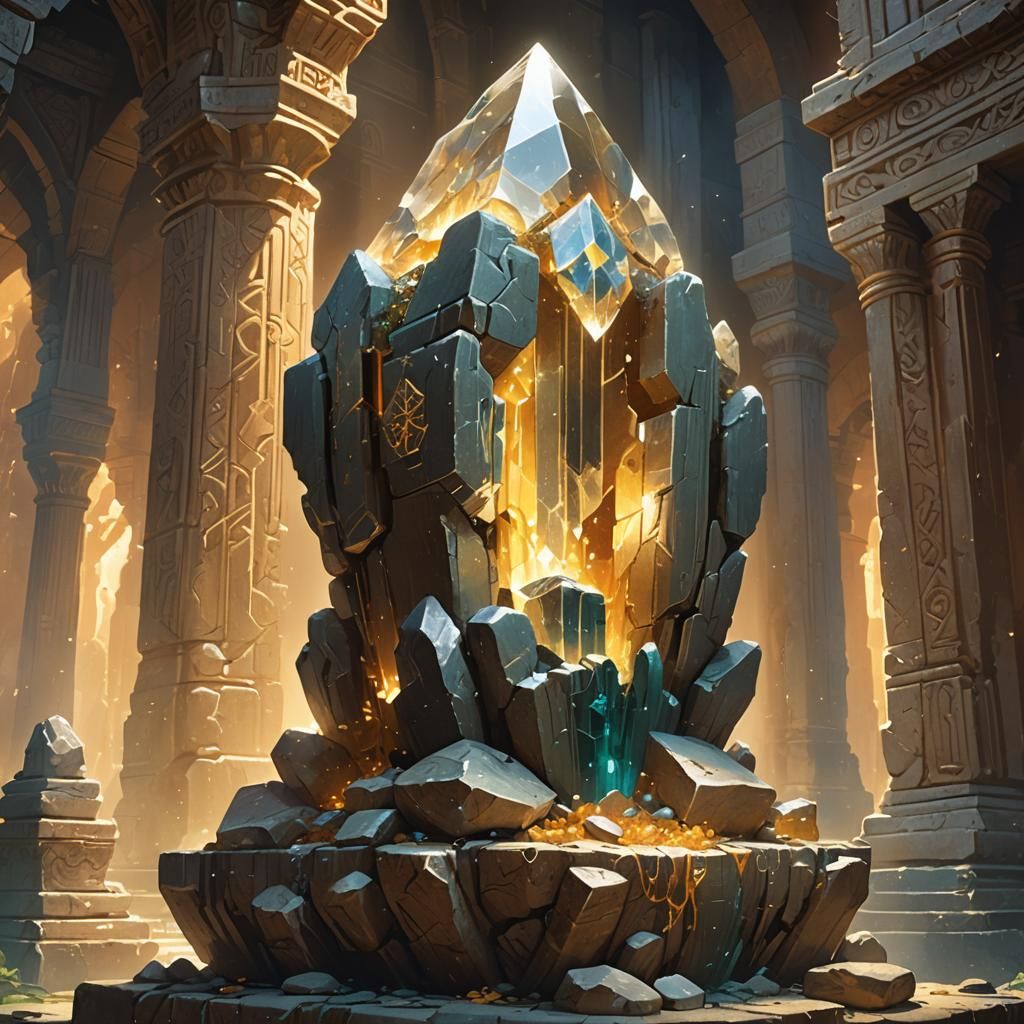 Glowing Crystal in Ancient Temple: Fantasy Concept Art