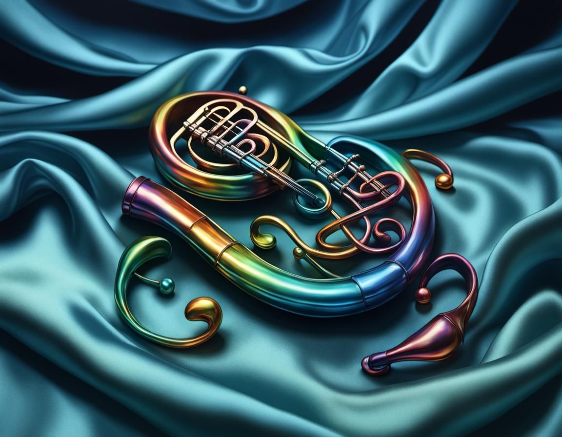 Iridescent Glass Musical Notes on Silk in Hyperrealism