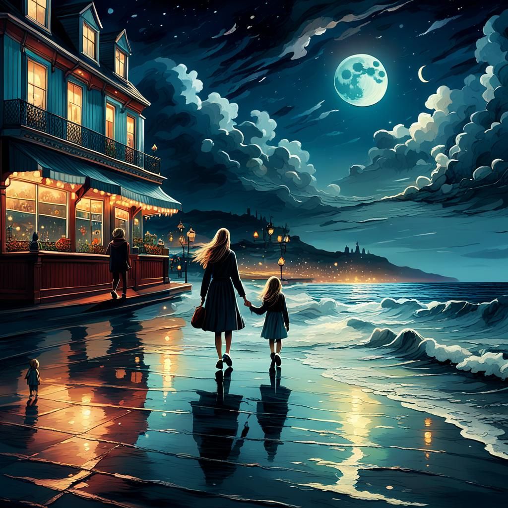 Seaside Boulevard at Dusk: A Matte Painting