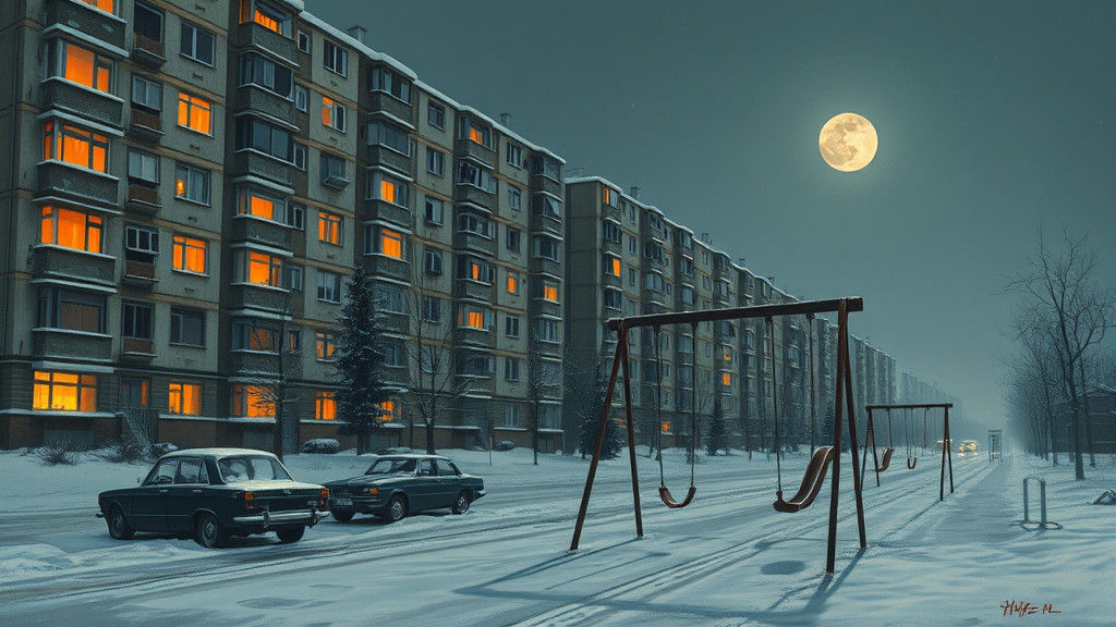 Soviet Winter Night Cityscape in Gritty Style