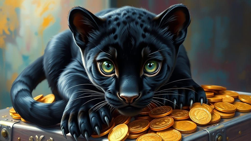 Black Panther Cub with Gold Coins
