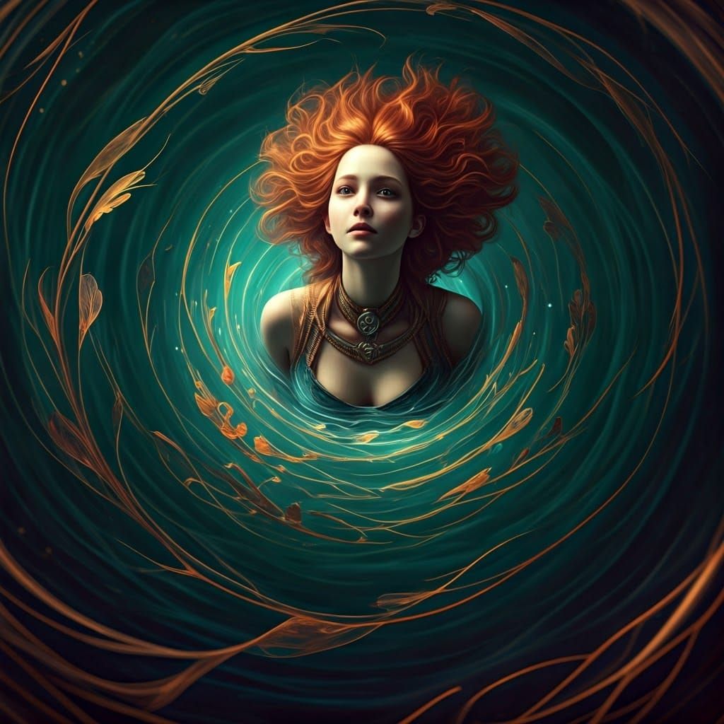 Ethereal Ophelia in Whirlpool of Dreamlike Aqua