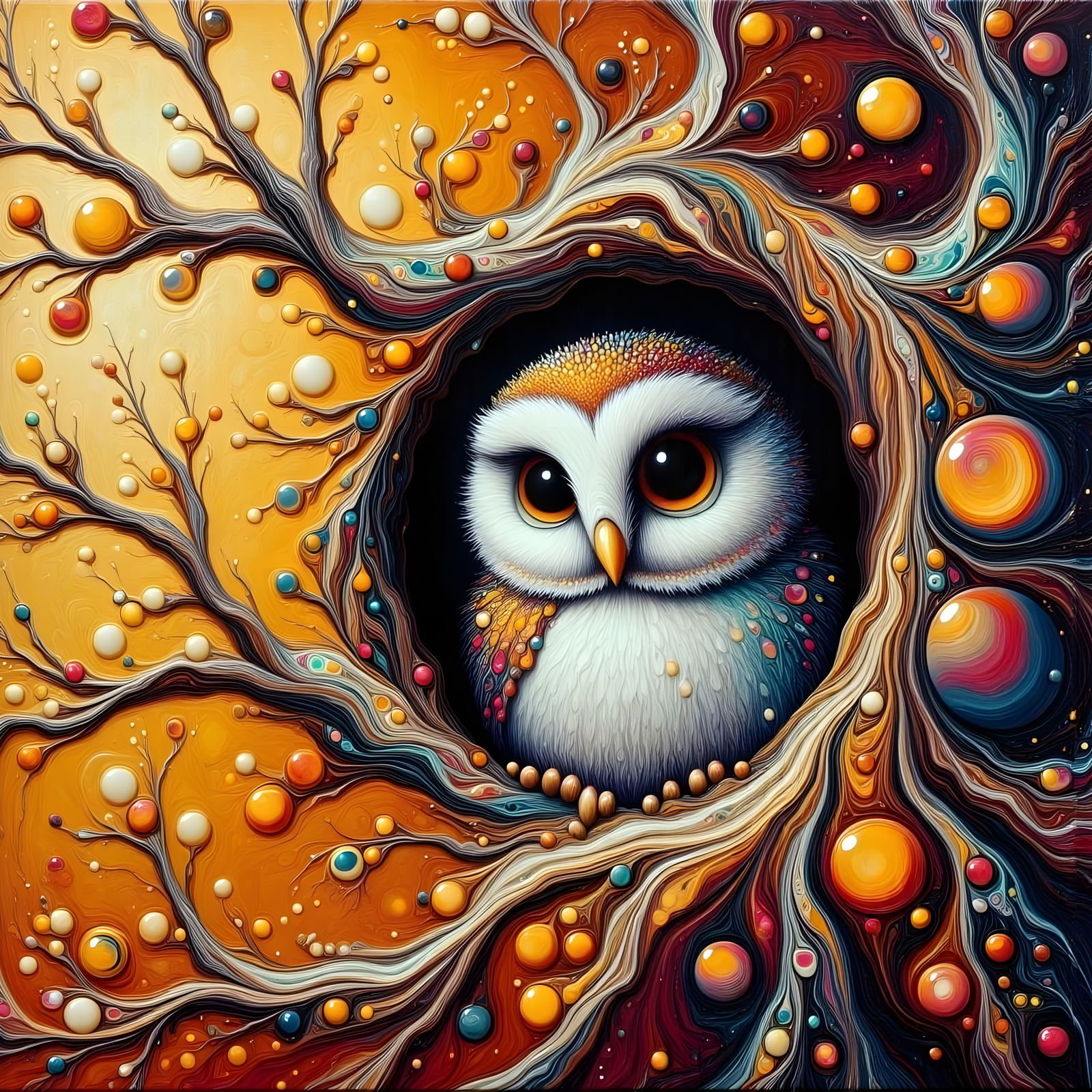 Vibrant Baby Owl in Autumnal Splendor