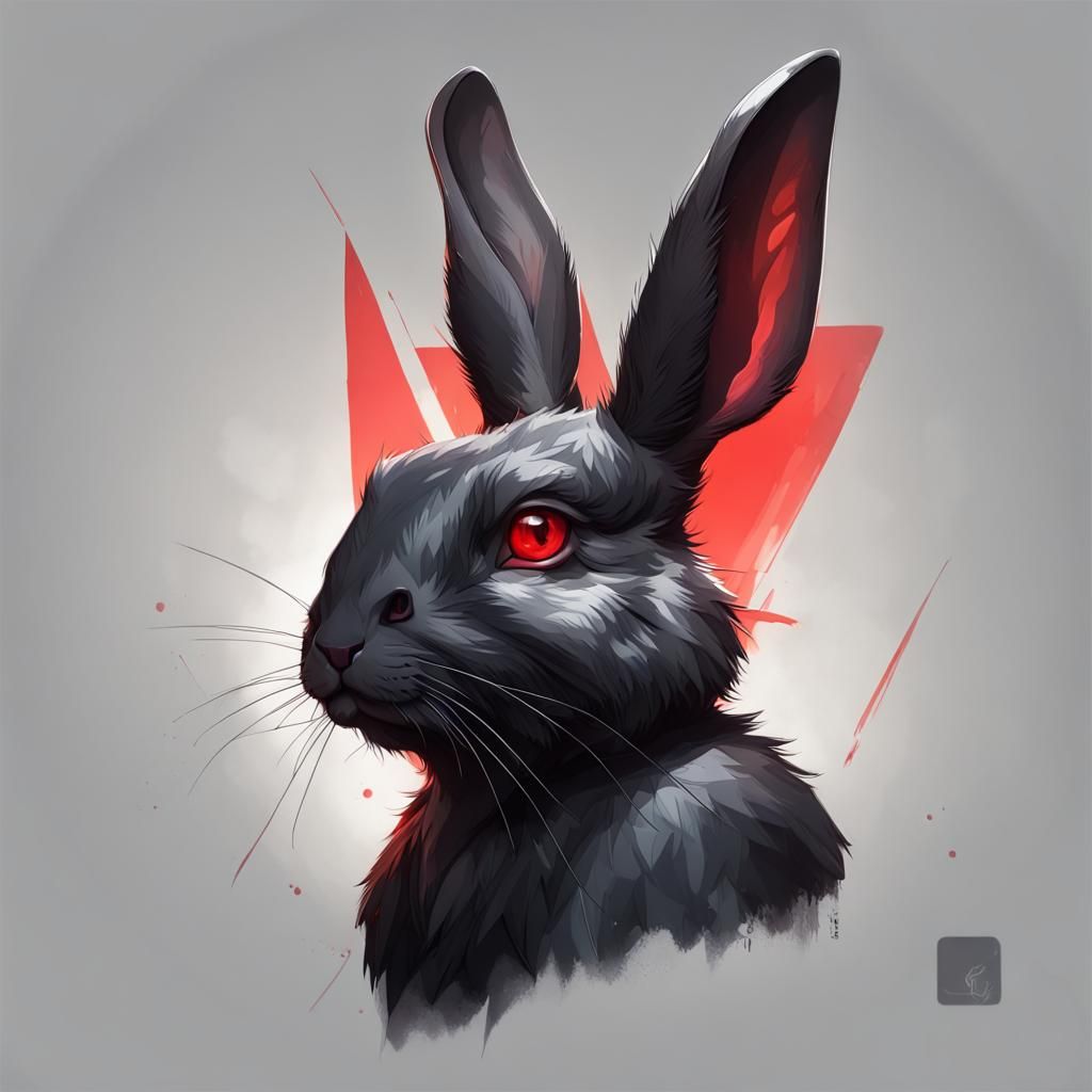 Floppy Eared Black Rabbit Portrait in Digital Art Style