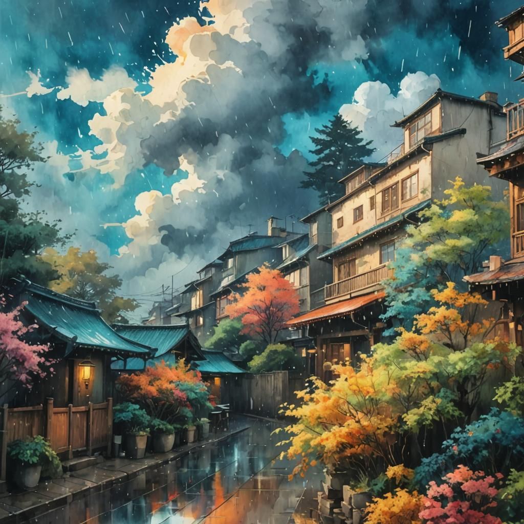 Colorful Watercolor Exterior in Post-Impressionist Style