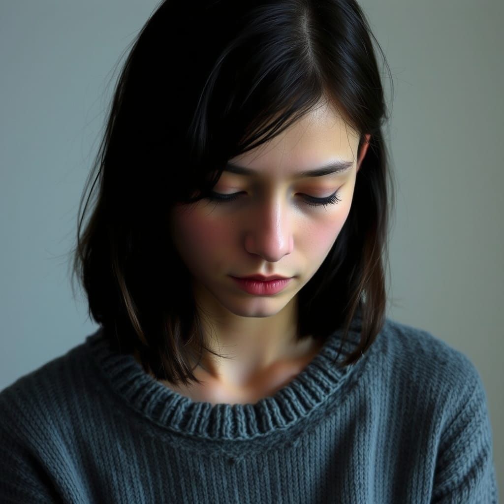 Pensive Young Woman in Soft Natural Lighting