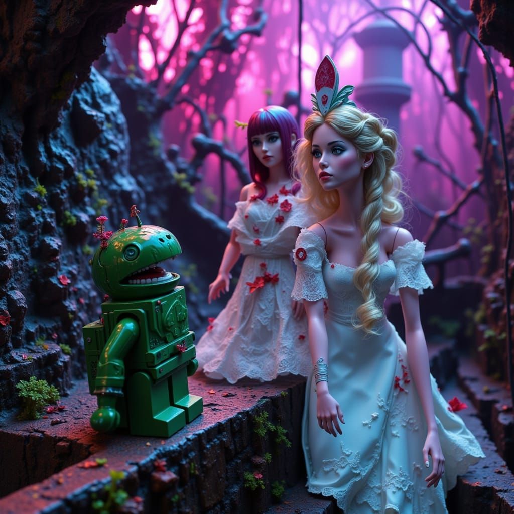 Alien Barbie Queen & Pickle Rick in Neon Sewer