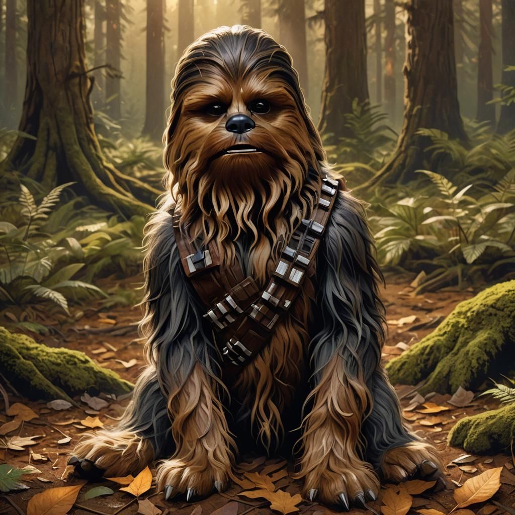 Wookiee-Inspired Dog Portrait in Forest Concept Art