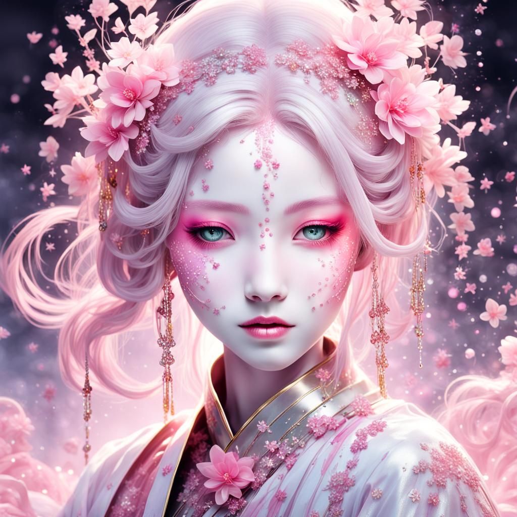 portrait of a beautiful pink woman, asia style
