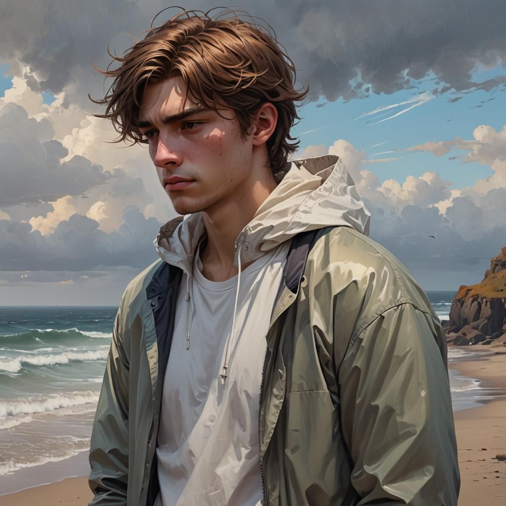 Melancholy Beach Portrait in Digital Art Style