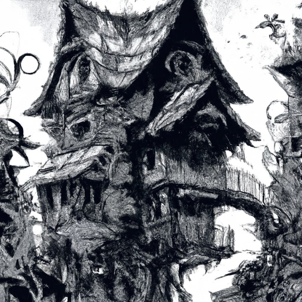 Ornate House Ink Illustration in Dark Style