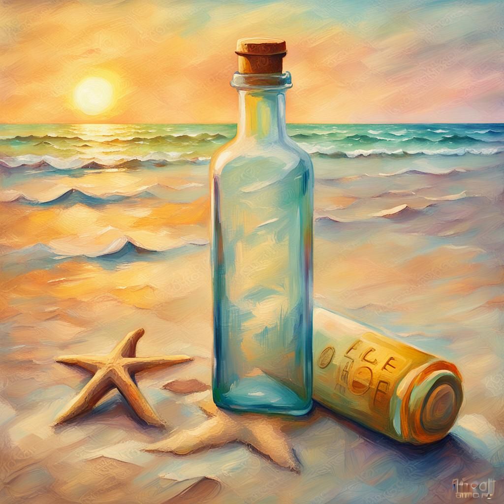 Letter in a Bottle: Post-Impressionist Oil Painting