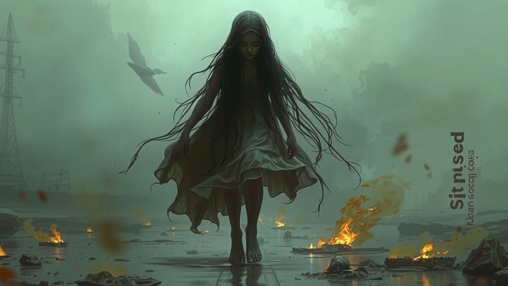 Sinister Barefoot Ghost Girl in Dark Fantasy Style