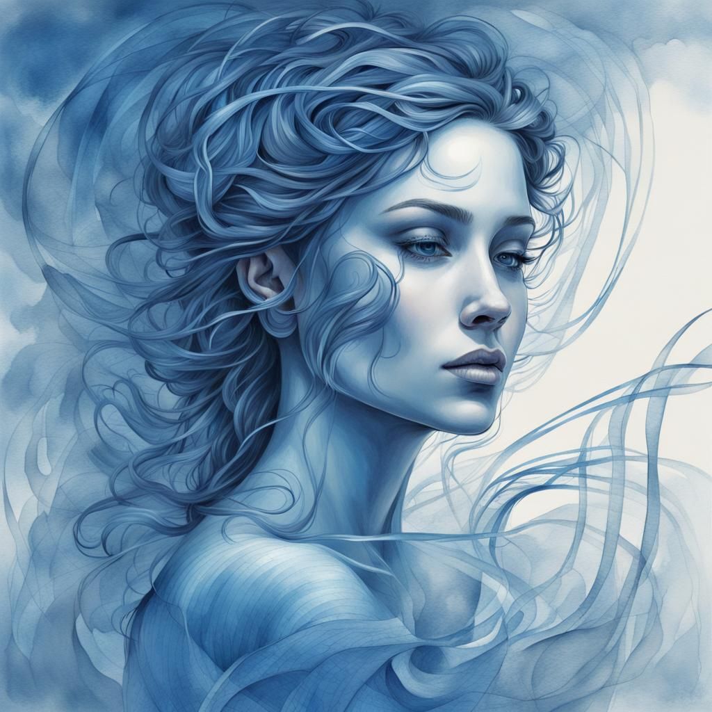 Ethereal Blue Woman: A Cosmic Masterpiece