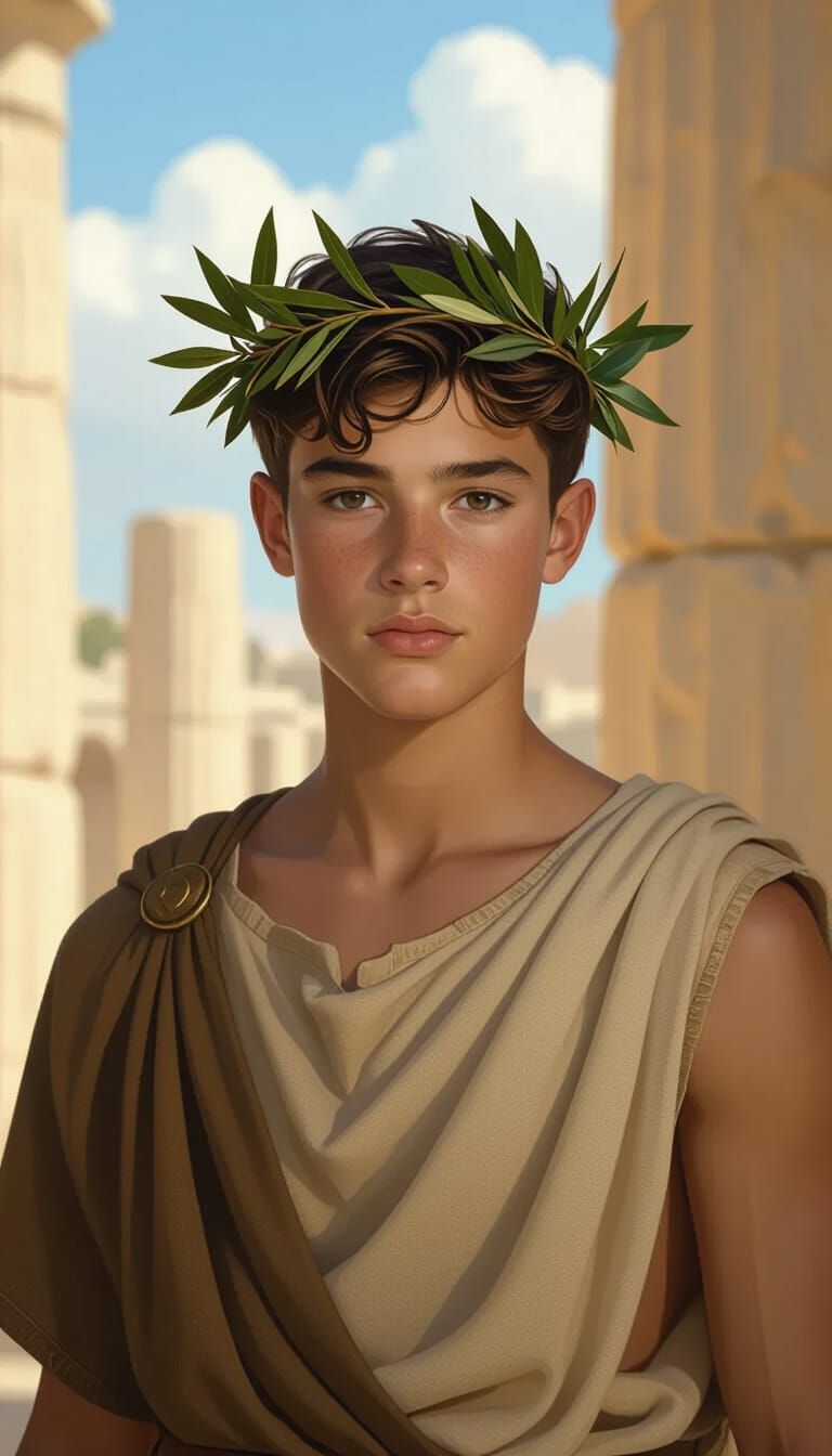 Teenage Boy with Olive Crown in Classical Realism Style