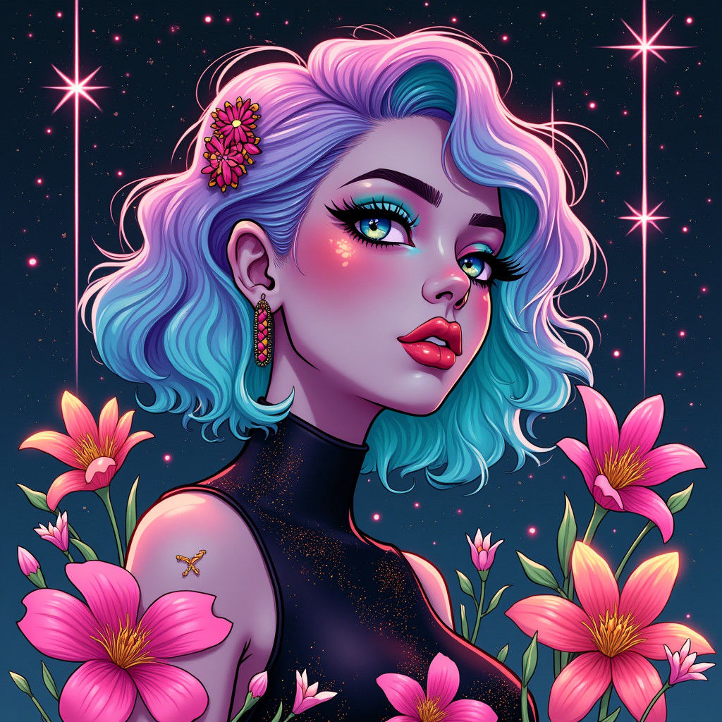 Modern Woman in Cosmic Fantasy Art Style