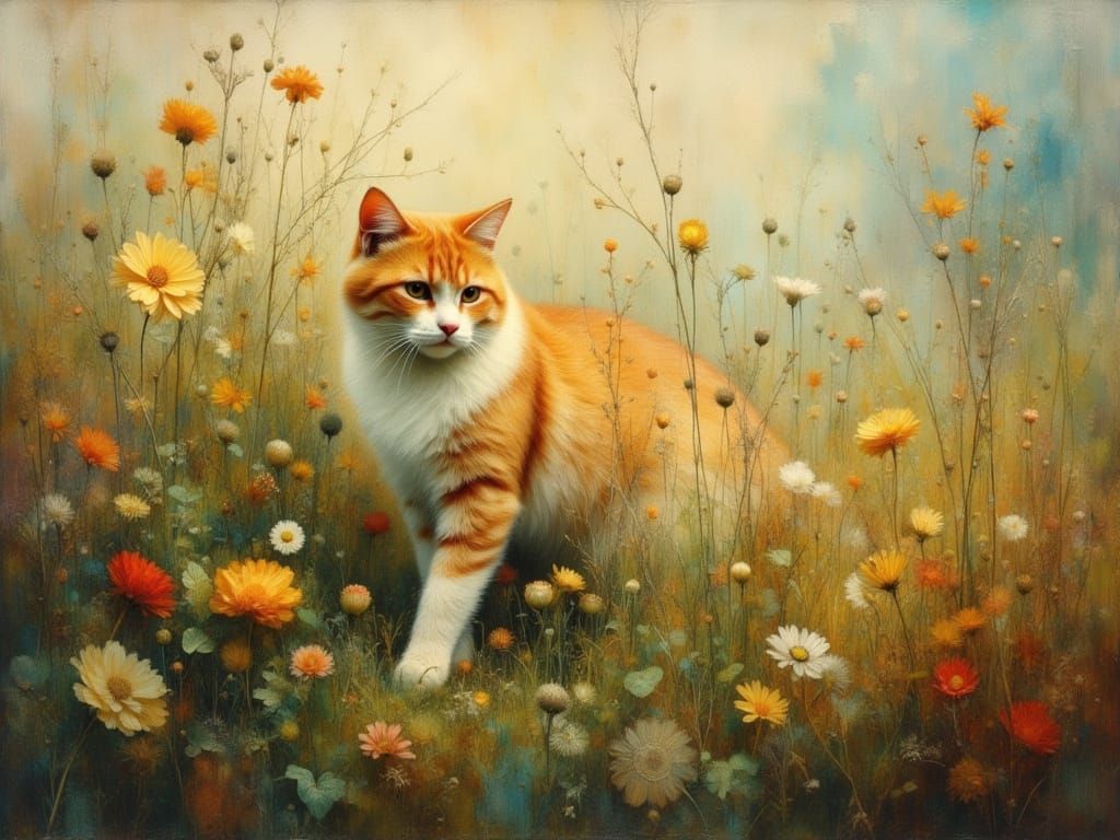Oil painting of a yellow house cat